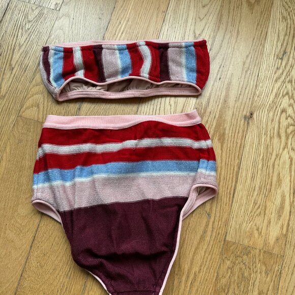 Suboo Two Piece Bikini Swimsuit Multicolored Stripes Knit High Waist Strapless - Picture 6 of 7